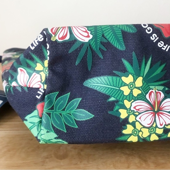 Life Is Good Blue Tropical Floral Hibiscus Pattern Carry All Travel Canvas Pouch - Picture 5 of 9